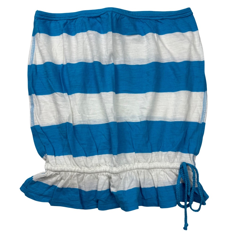 VTG Y2K Abercrombie & Fitch Blue White Striped Strapless Tube Top Ruffle Hem M